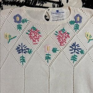Little Me Cream Sweater with Floral Embroidery